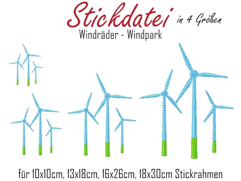 4 Stickdateien im Set Windpark Windräder Windkraftanlage 10x10 bis 18x30, S241-set-11